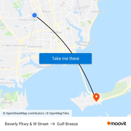 Beverly Pkwy & W Street to Gulf-Breeze map