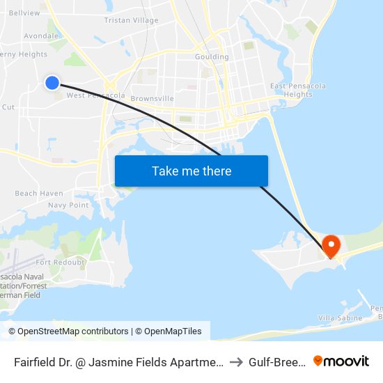 Fairfield Dr. @ Jasmine Fields Apartments to Gulf-Breeze map