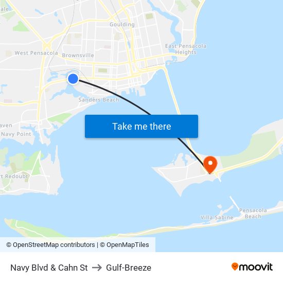 Navy Blvd & Cahn St to Gulf-Breeze map