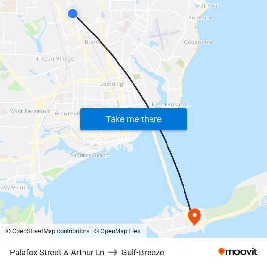 Palafox Street & Arthur Ln to Gulf-Breeze map