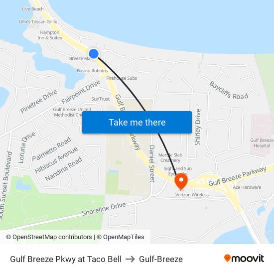 Gulf Breeze Pkwy at Taco Bell to Gulf-Breeze map