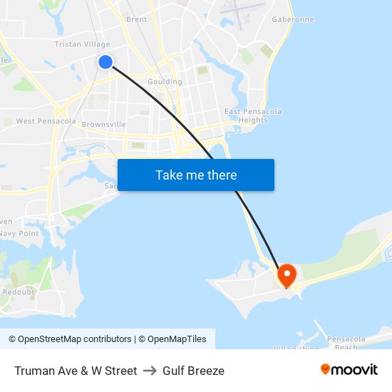 Truman Ave & W Street to Gulf Breeze map