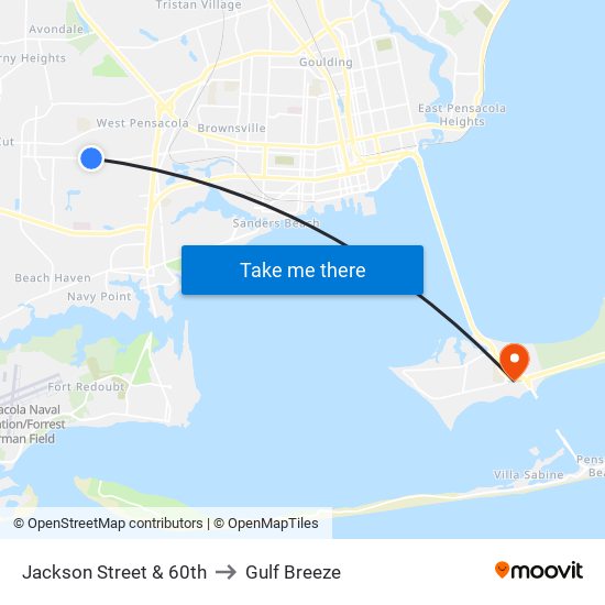 Jackson Street & 60th to Gulf Breeze map