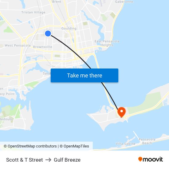 Scott & T Street to Gulf Breeze map