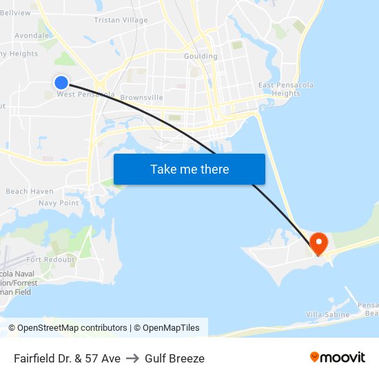 Fairfield Dr. & 57 Ave to Gulf Breeze map