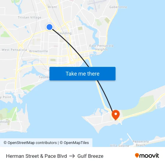 Herman Street & Pace Blvd to Gulf Breeze map
