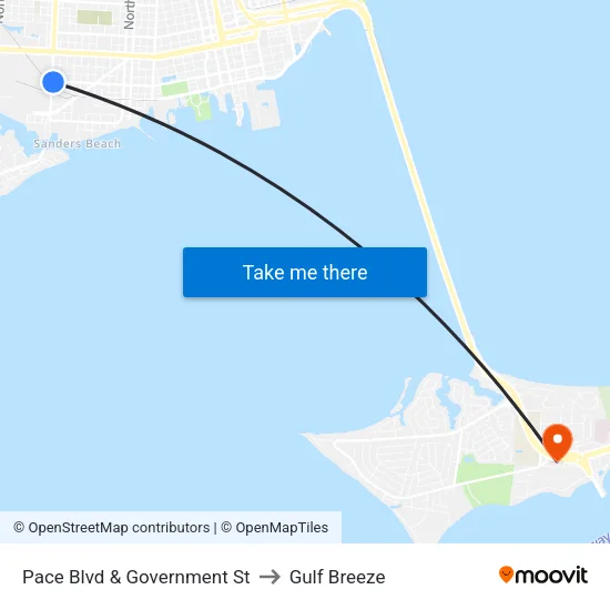 Pace Blvd & Government St to Gulf Breeze map