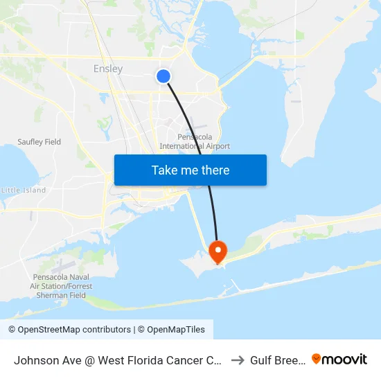 Johnson Ave @ West Florida Cancer Center to Gulf Breeze map