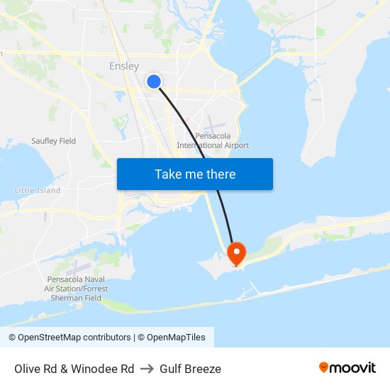 Olive Rd & Winodee Rd to Gulf Breeze map