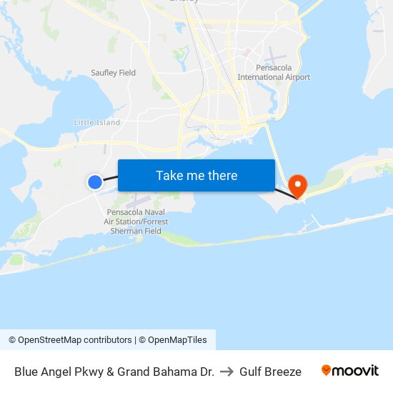 Blue Angel Pkwy & Grand Bahama Dr. to Gulf Breeze map