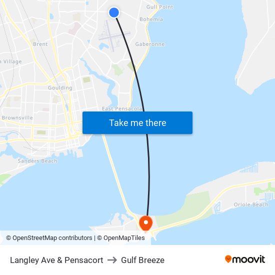 Langley Ave & Pensacort to Gulf Breeze map