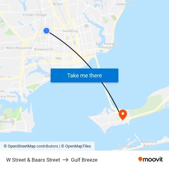 W Street & Baars Street to Gulf Breeze map