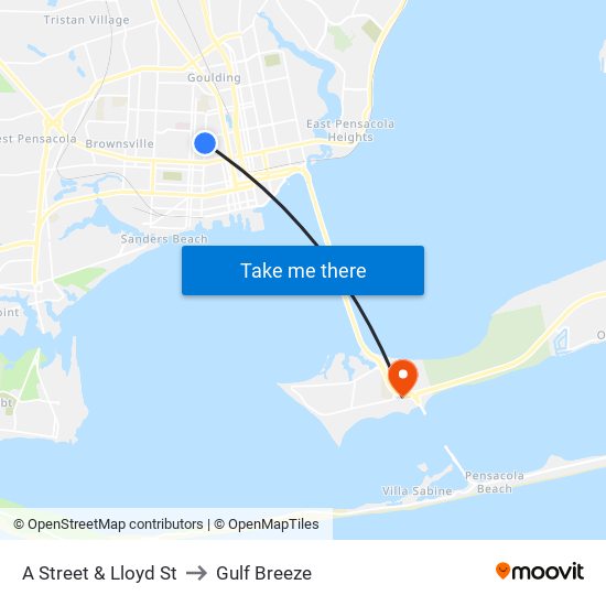 A Street & Lloyd St to Gulf Breeze map