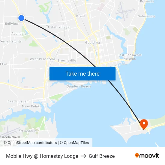 Mobile Hwy @ Homestay Lodge to Gulf Breeze map