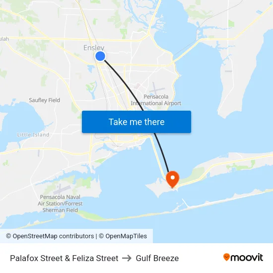 Palafox Street & Feliza Street to Gulf Breeze map