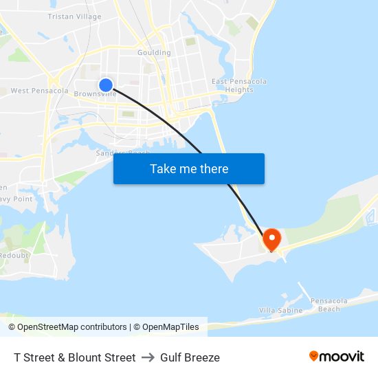 T Street & Blount Street to Gulf Breeze map