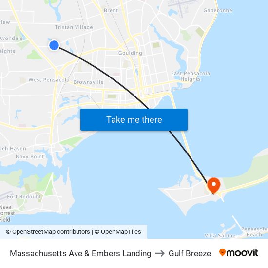 Massachusetts Ave & Embers Landing to Gulf Breeze map