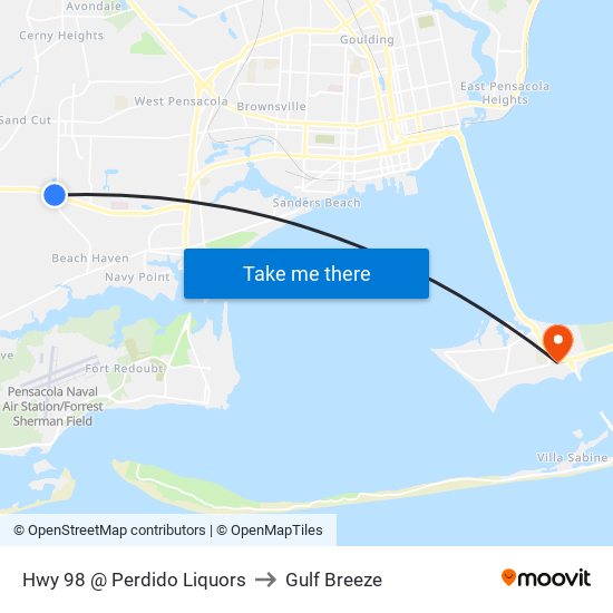 Hwy 98 @ Perdido Liquors to Gulf Breeze map