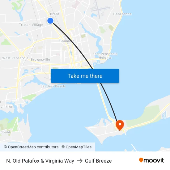 N. Old Palafox & Virginia Way to Gulf Breeze map