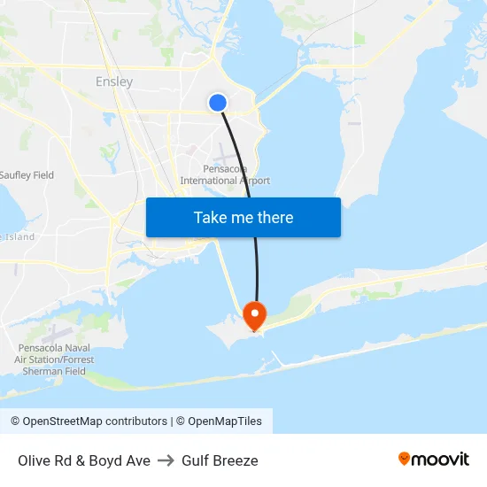 Olive Rd & Boyd Ave to Gulf Breeze map