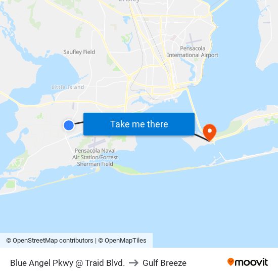 Blue Angel Pkwy @ Traid Blvd. to Gulf Breeze map