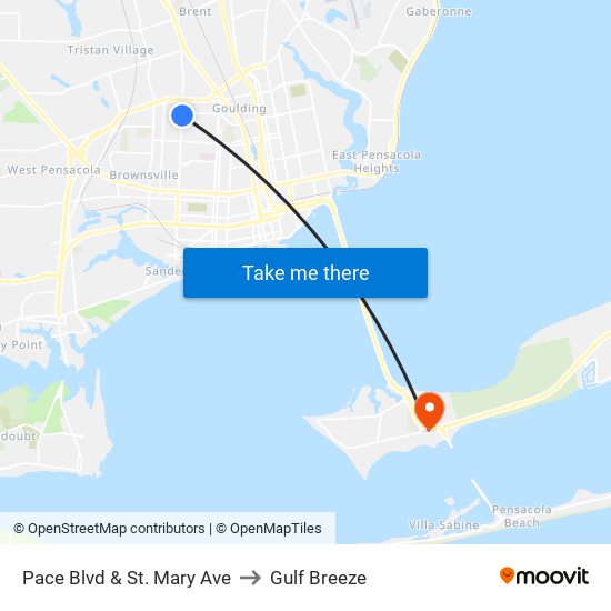 Pace Blvd & St. Mary Ave to Gulf Breeze map