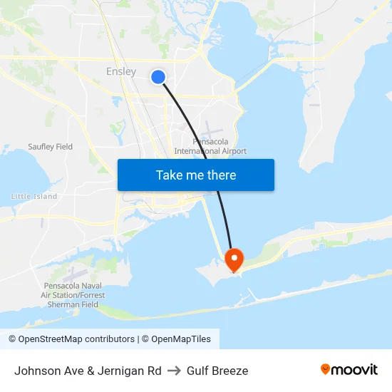 Johnson Ave & Jernigan Rd to Gulf Breeze map