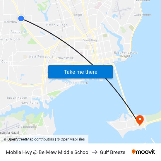 Mobile Hwy @ Bellview Middle School to Gulf Breeze map