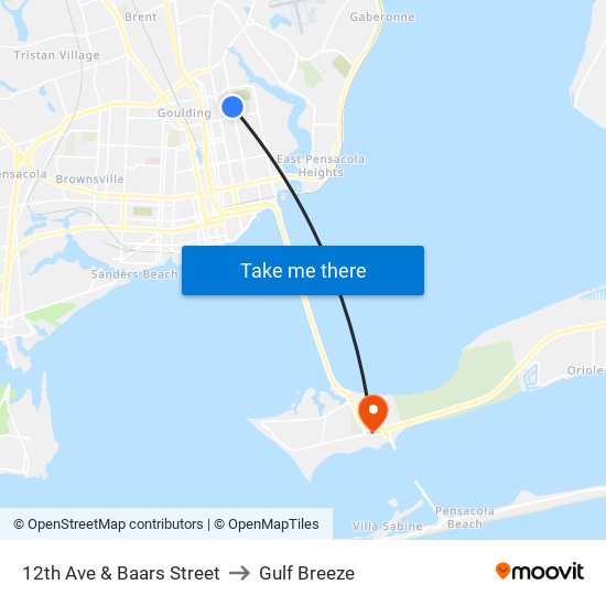 12th Ave & Baars Street to Gulf Breeze map