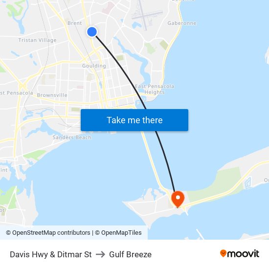 Davis Hwy & Ditmar St to Gulf Breeze map