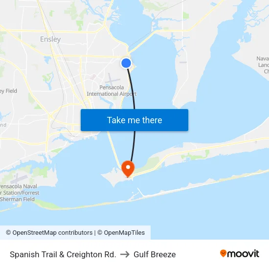 Spanish Trail & Creighton Rd. to Gulf Breeze map