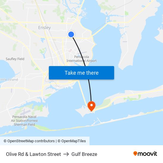 Olive Rd & Lawton Street to Gulf Breeze map