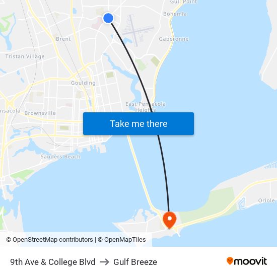 9th Ave & College Blvd to Gulf Breeze map