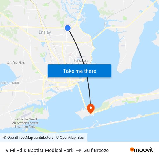 9 Mi Rd & Baptist Medical Park to Gulf Breeze map