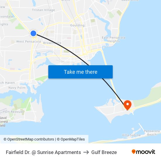 Fairfield Dr. @ Sunrise Apartments to Gulf Breeze map