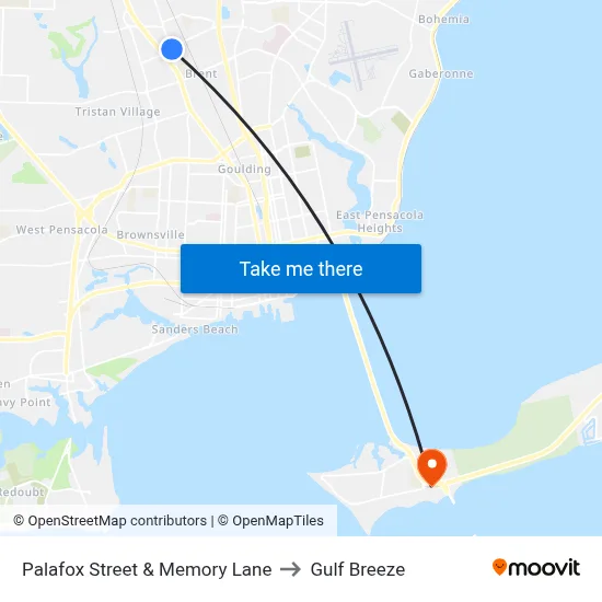 Palafox Street & Memory Lane to Gulf Breeze map