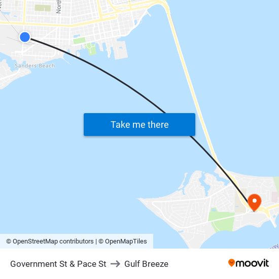 Government St & Pace St to Gulf Breeze map