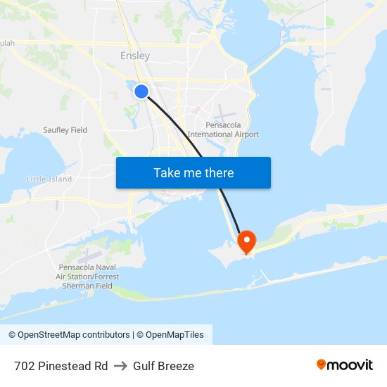 702 Pinestead Rd to Gulf Breeze map