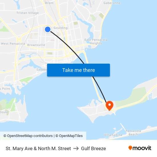 St. Mary Ave & North M. Street to Gulf Breeze map