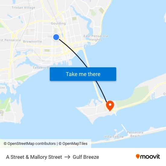 A Street & Mallory Street to Gulf Breeze map