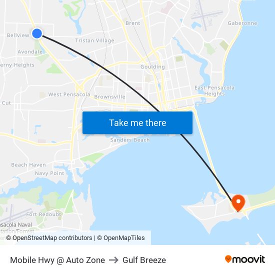 Mobile Hwy @ Auto Zone to Gulf Breeze map