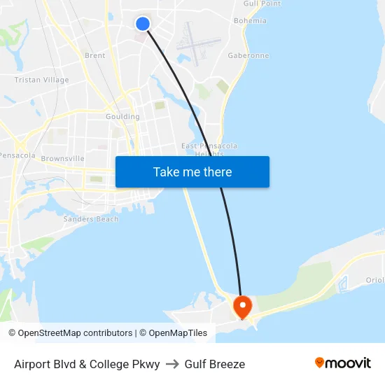Airport Blvd & College Pkwy to Gulf Breeze map