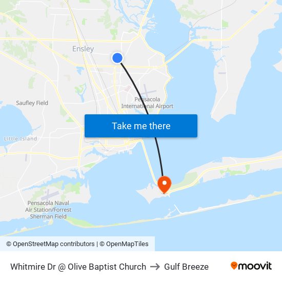 Whitmire Dr @ Olive Baptist Church to Gulf Breeze map