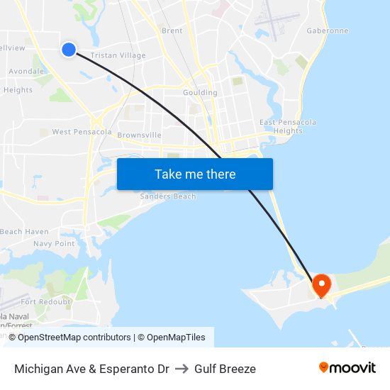 Michigan Ave & Esperanto Dr to Gulf Breeze map