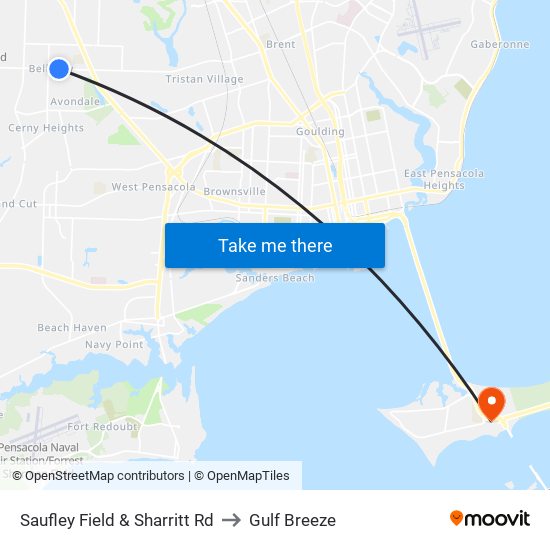 Saufley Field & Sharritt Rd to Gulf Breeze map