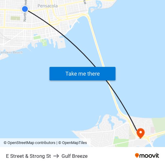 E Street & Strong St to Gulf Breeze map