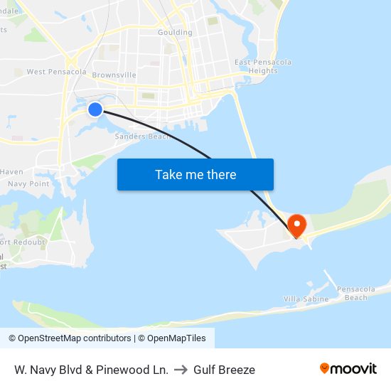 W. Navy Blvd & Pinewood Ln. to Gulf Breeze map