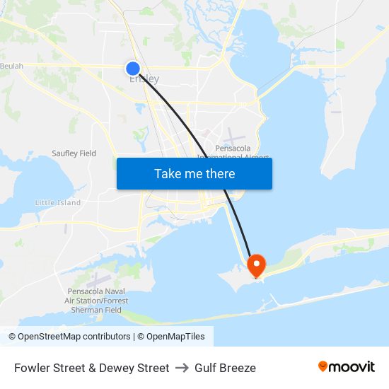 Fowler Street & Dewey Street to Gulf Breeze map