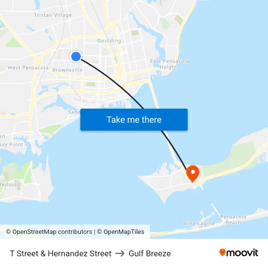 T Street & Hernandez Street to Gulf Breeze map