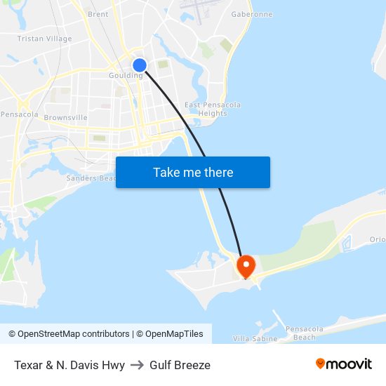 Texar & N. Davis Hwy to Gulf Breeze map